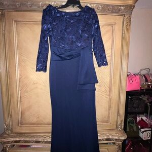 Eliza J Blue Peplum Long Sleeve Gown